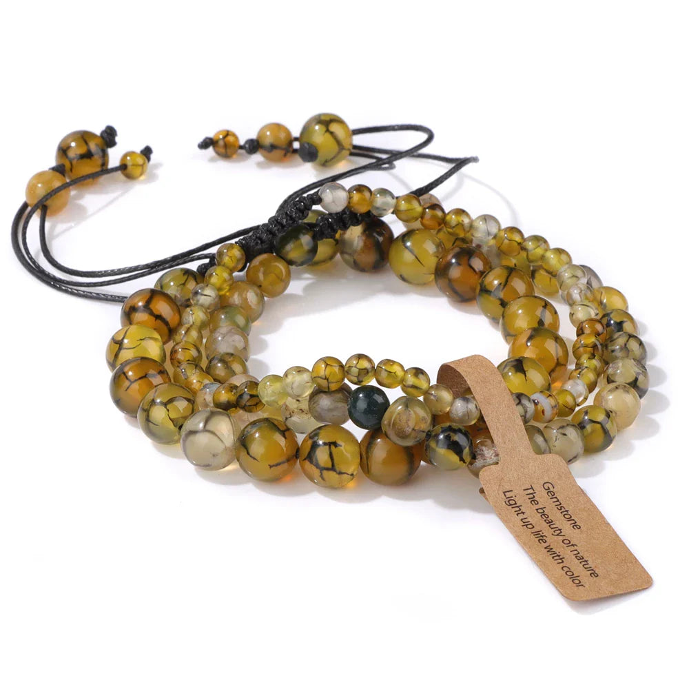 4/6/8MM Rose Pink Quartzs Braided Bracelets Set Striped Agates Cat Eye Green Aventurine Tiger Eye Stone Bracelets For Women Men