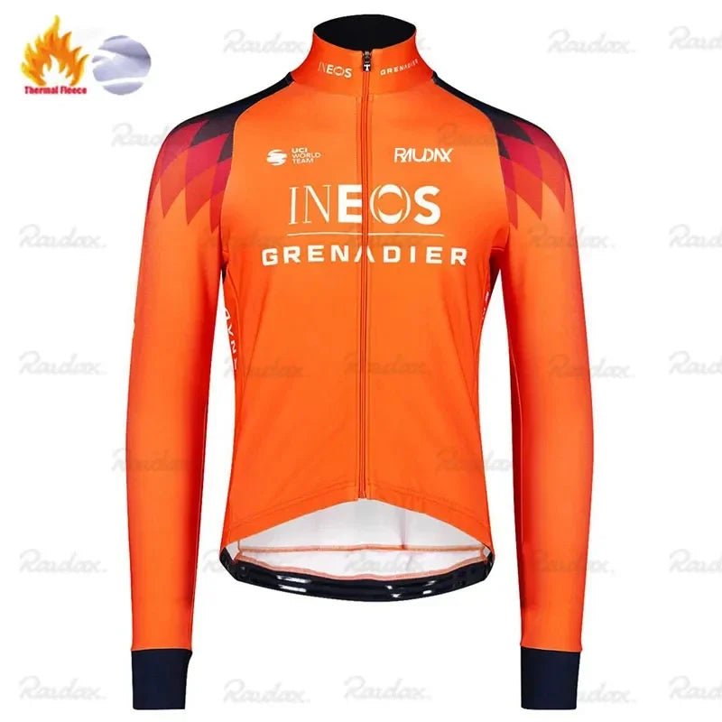 INEOS Grenadier Winter Cycling Jackets Long Sleeves Fleece Cycling Clothing MTB Cycling Bib Pants Set Warm Road Bike Sportswear