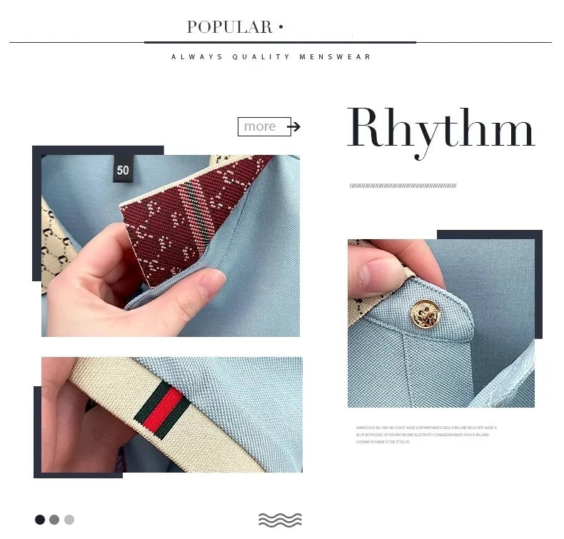 Luxury brand B letter embossed short sleeve polo shirt men summer lightweight breathable new fashion color blocked lapel T-shirt