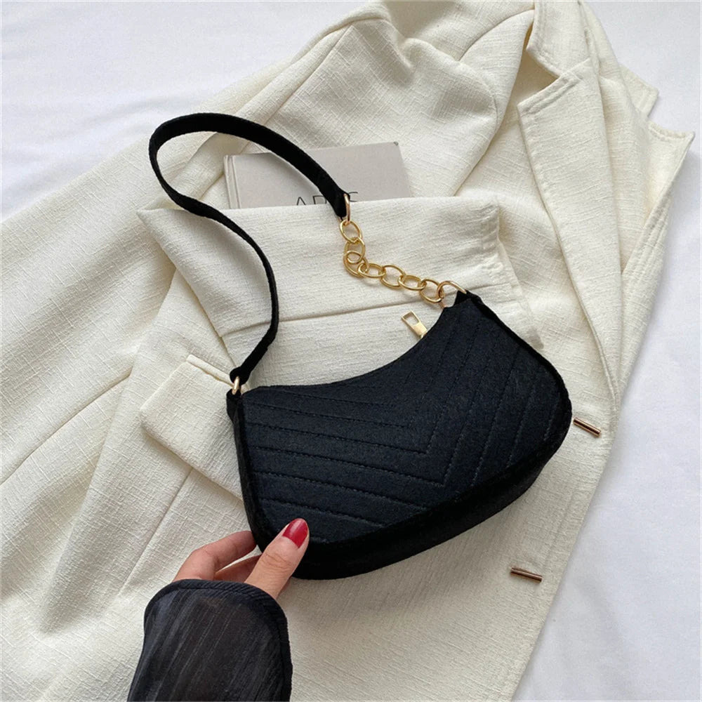 9 Colors Casual Female Men Tote Bag Mini Solid Color Shoulder Pouch Felt Chain