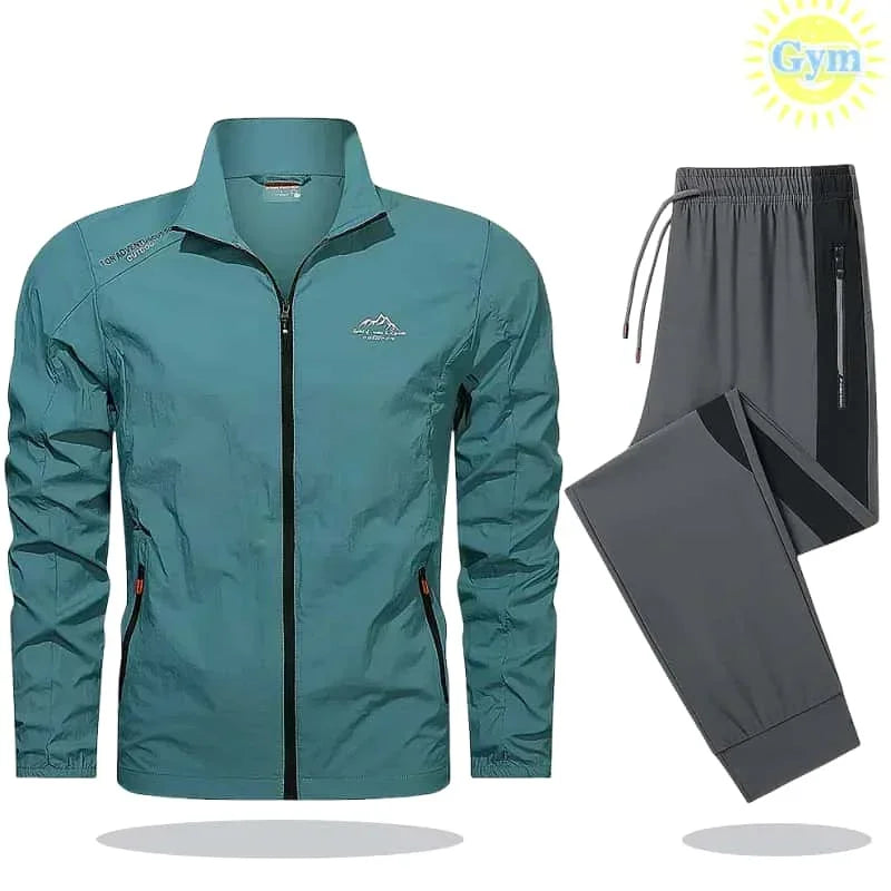 Mens Tracksuit Spring Summer Sportswear 2 Piece Sets Sports Suit Sunscreen Jacket+Pant Running Set Men Fishing Jogger Sweats Set