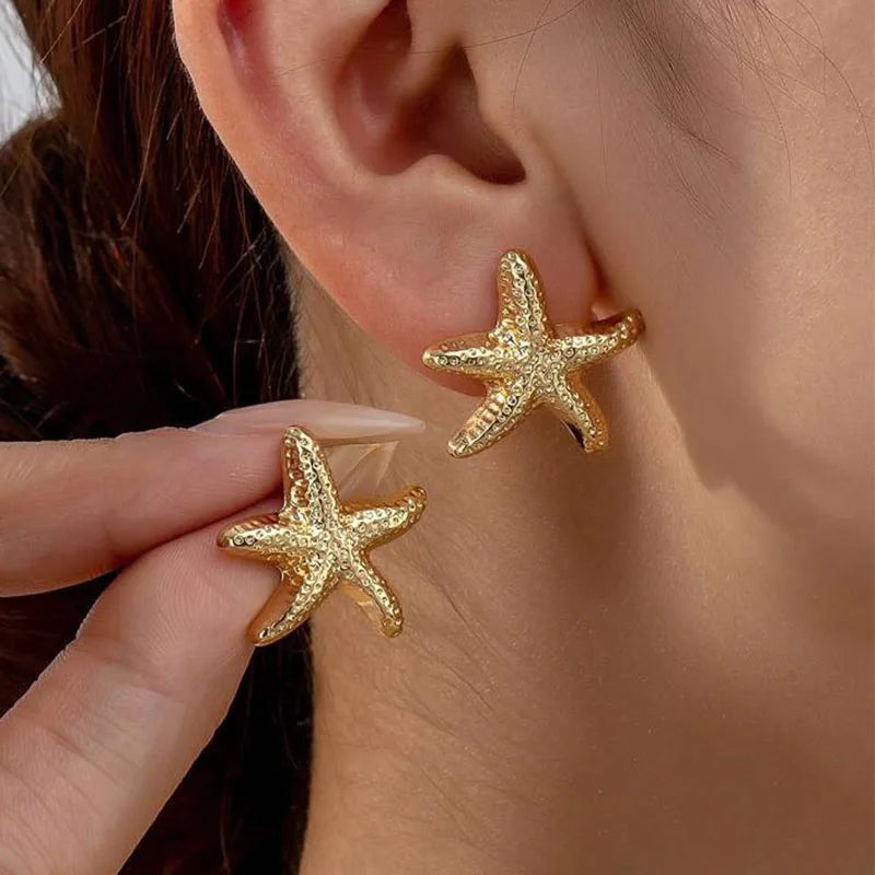 1 Pair Geometric Temperament Casual Starfish Stud Earrings Summer Simple Beach Vacation Style Earrings Ocean Jewelry Gift