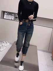 Y2k Women's Jeans Straight Leg Plus Size Pants Elastic High Waist Show Thin Daddy Pants