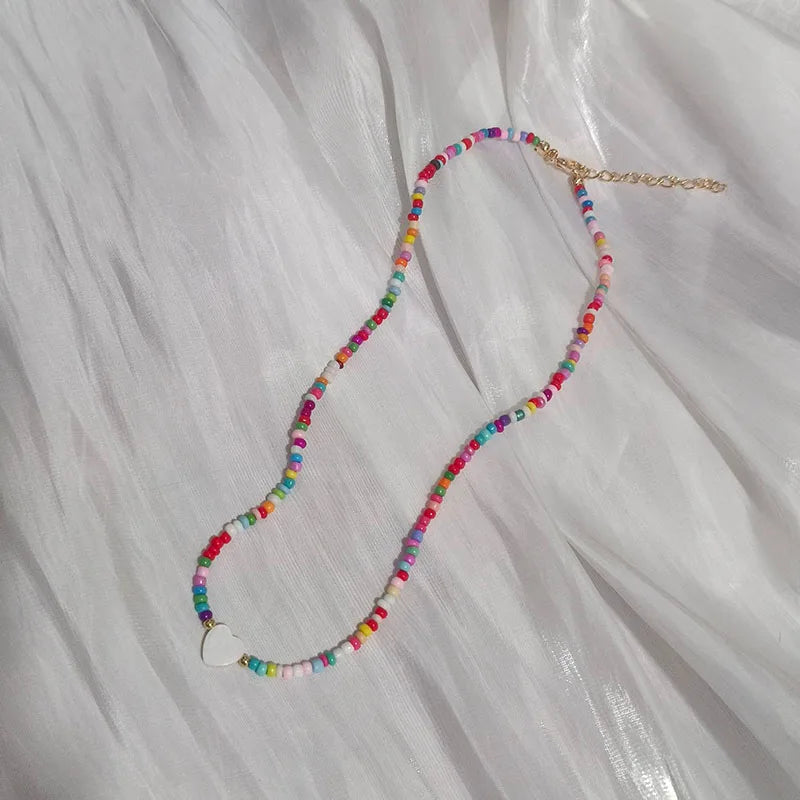 Bohemia Handmade Rainbow Seed Beads Simple Choker Necklace Candy Color Neck Chain Women's Wild Sweet Colorful Collar Jewelry