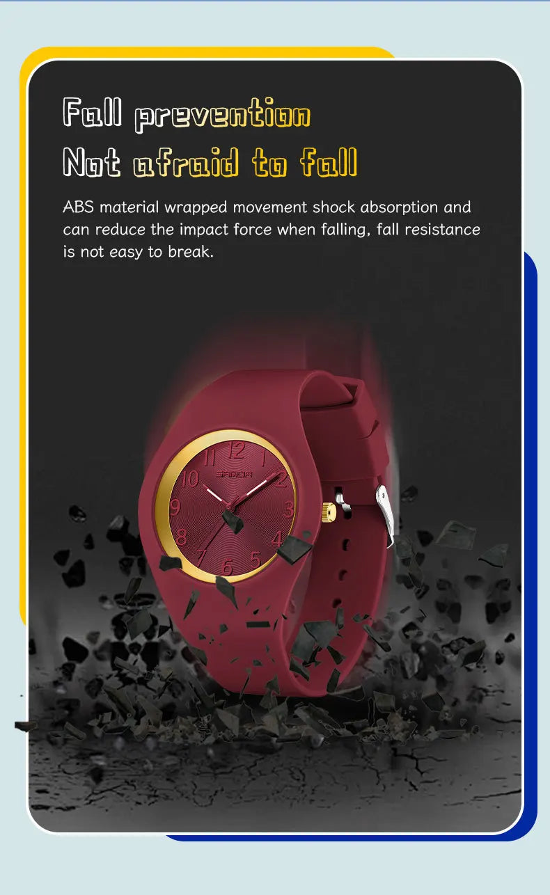 SANDA 6186 Simple Luxury Student Quartz Watch Clock Gift Outdoor Light Silicone Strap Wristwatch for Boy and Girl
