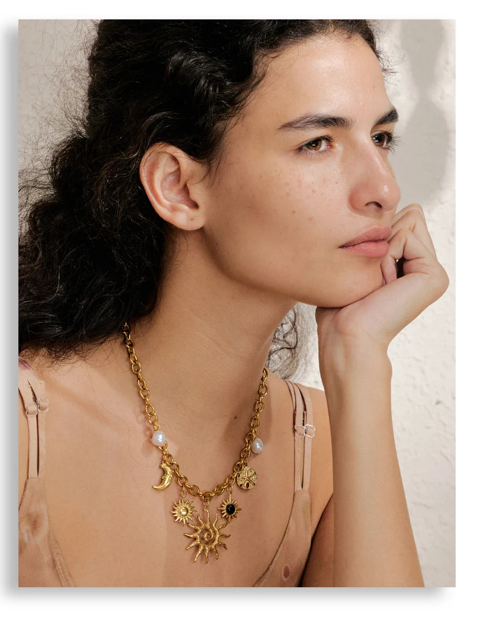 Yhpup Trendy Starfish Moon Sun Shaped Pendant Charm Necklace Statement Stainless Steel Golden Chain Fashion Jewelry PVD Plated