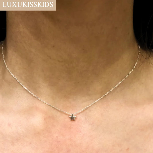 LUXUKISSKIDS Heart Star Moon Pendant Necklaces Tiny Charms Stainless Steel Choker Women/Girls Y2K Sweater Boho Jewelry Collares