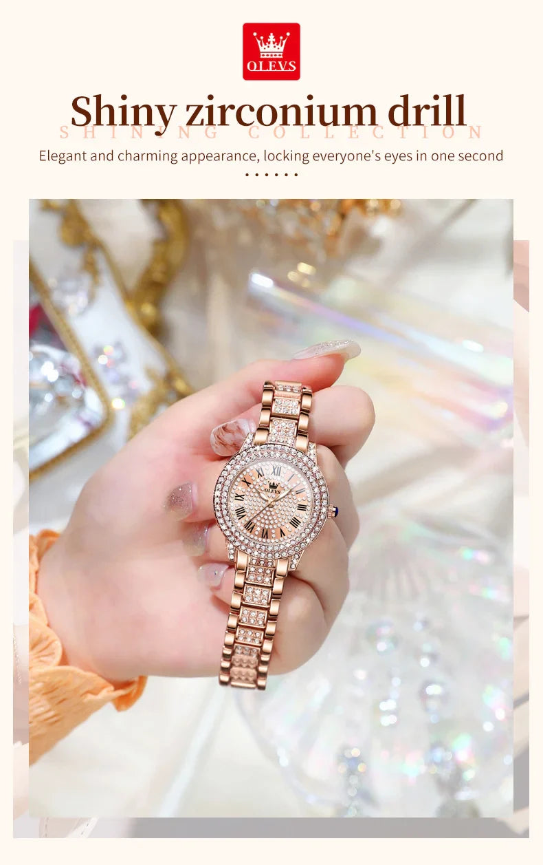 OLEVS 9943 Luxury Elegant Women's Watches Full Diamond Dial Waterproof Fashion Quartz Watch for Ladies Original Authentication