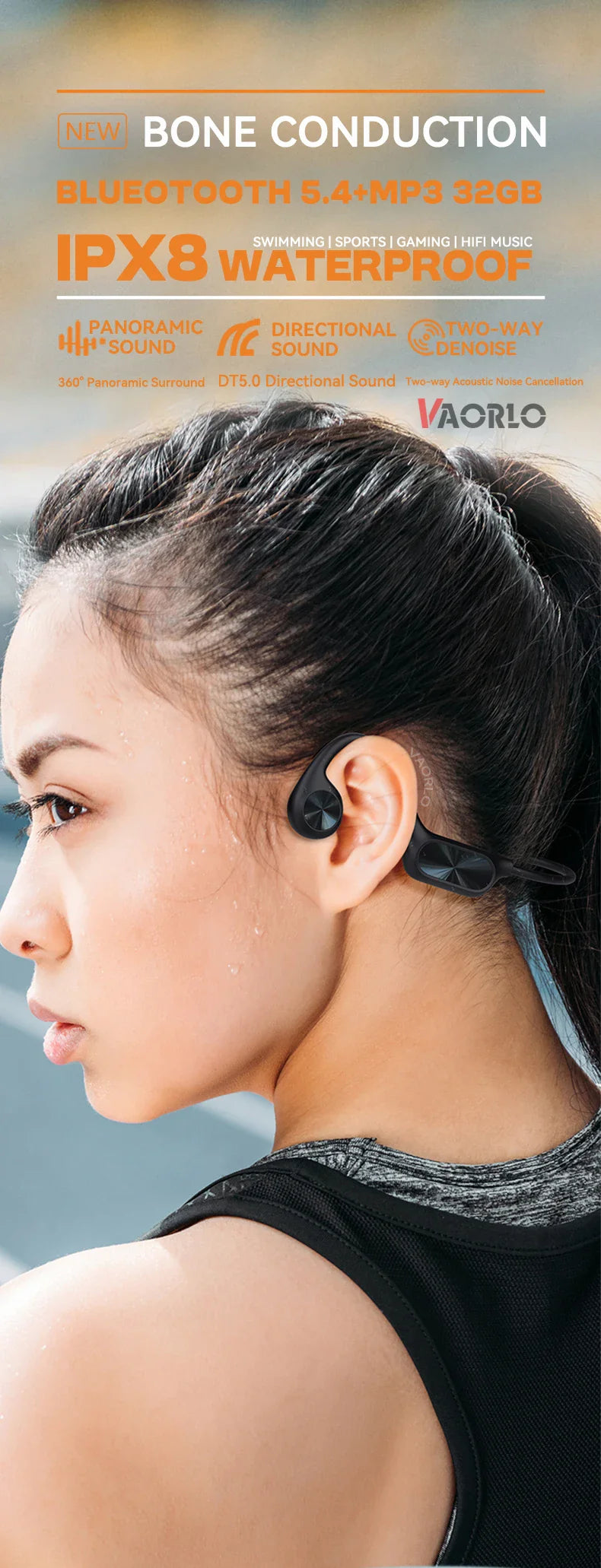 Swimming Earphone IPX8 Waterproof Bone Conduction Headphones MP3 Player Wireless Bluetooth 5.4 Headset LED Display With 32G RAM