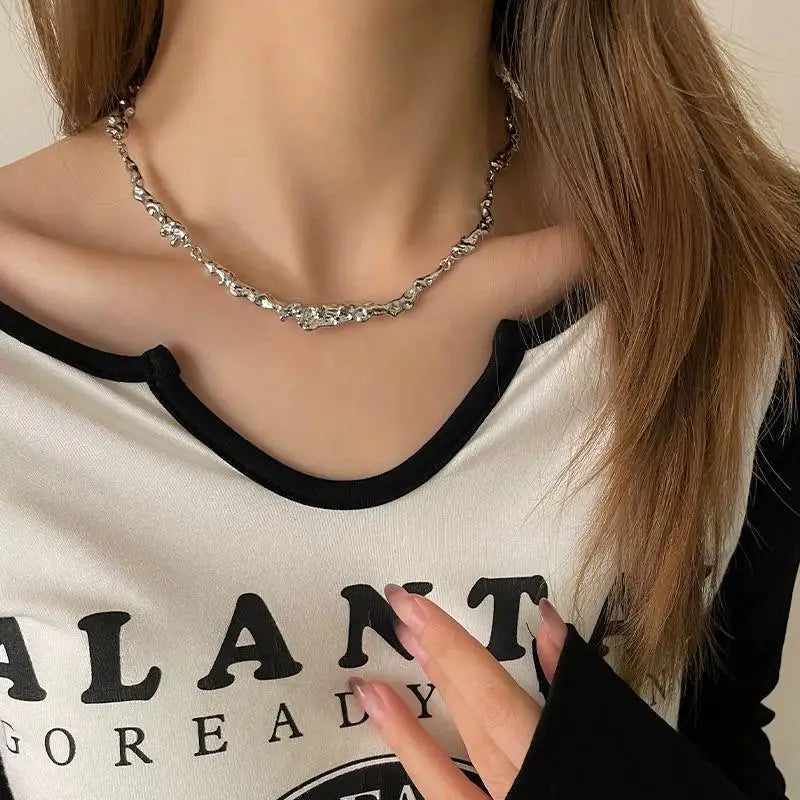 New Irregular Wave Shape Chain Men Necklace Advanced Sense Stainless Steel Figaro Cuban Chain Necklace For Men Women Jewelry