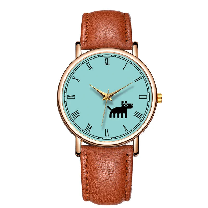 Fashion Ladies Quartz Watch Black Dog Women Watch Leather Waterproof Casual Dress Woman Watch