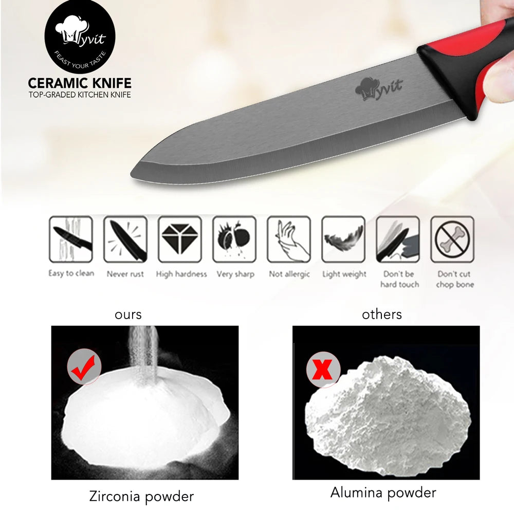 Ceramic Knife 3 4 5 6 inch Set Chef Paring Slicing Utility Zirconia Black Blade Vegetable