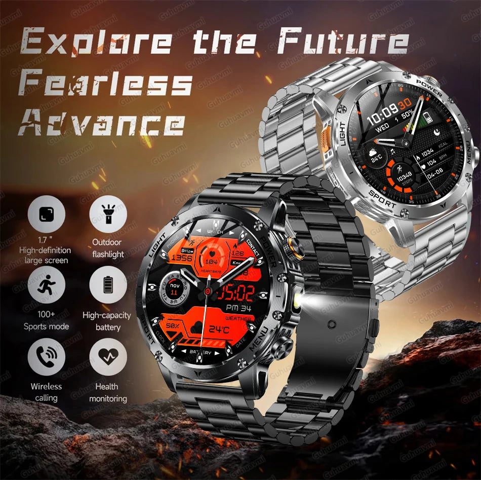 New Men Military Outdoor 1000mAh Battery Smart Watch GPS NFC Watches 3ATM Waterproof Swim 1.7-inch HD Bluetooth Call Smartwatch