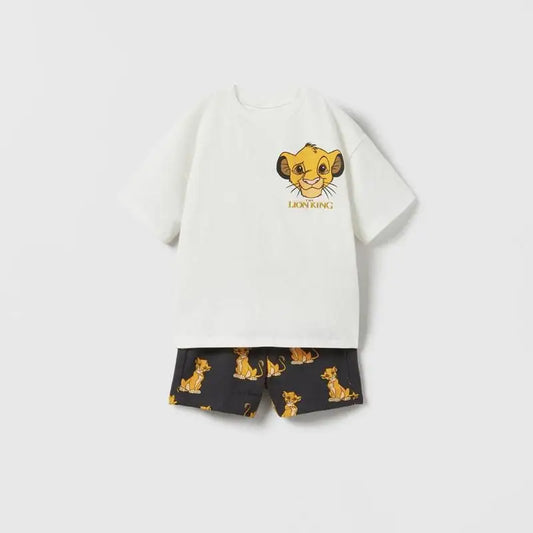 Lion Printed Children's Short Sleeve Suit 2024 Summer Clothing Fashion Cartoon T-shirt Set Baby Boy Clothes Tracksuits 9m-6y