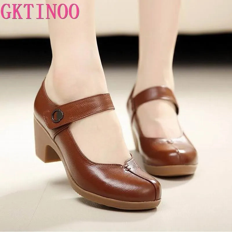 GKTINOO Spring Autumn Shoes Woman 2023 Genuine Leather Women Pumps Lady Leather Round Toe Platform Shallow Mouth Shoe Size 32-42