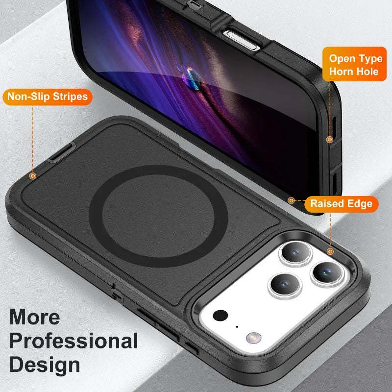 3IN1 Military Grade Heavy Duty Armor Case For IPhone 17 Air 16 15 14 Plus Pro Max Magnetic Charge TPU+PC Anti-fall Protect Cover