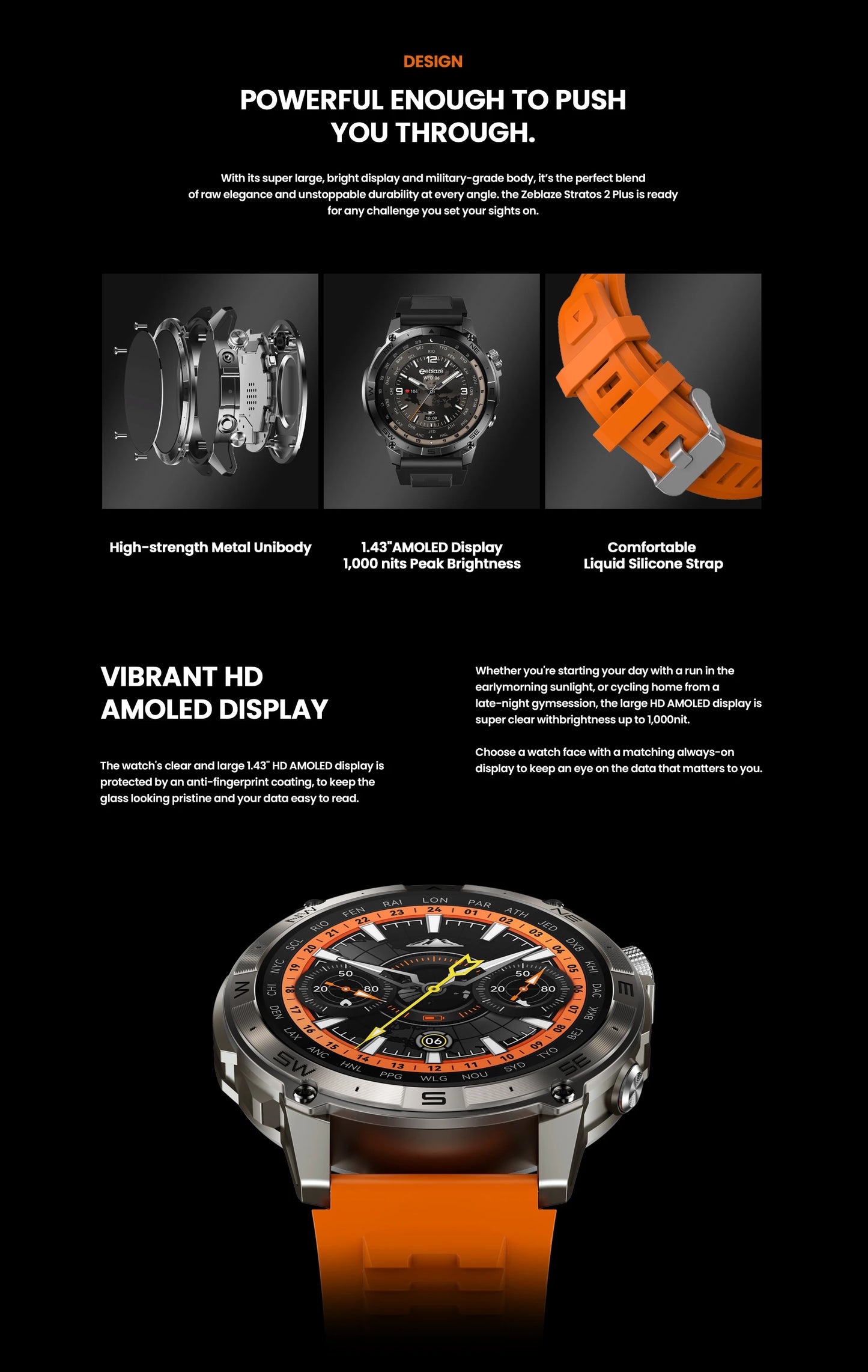 New Zeblaze Stratos 2 Plus GPS Smart Watch 1.43'' AMOLED Display Compass Barometric Altimeter Bluetooth Phone Calls Smartwatch