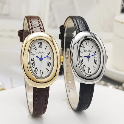 Luxury Women Vintage Oval Goose Egg Quartz Watch Leather Strap Wristwatch Dress Ladies Watches Christmas Gift Clock Relojes