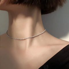 Silver Colour Sparkling Clavicle Chain Choker Necklace Collar For Women Fine Jewelry