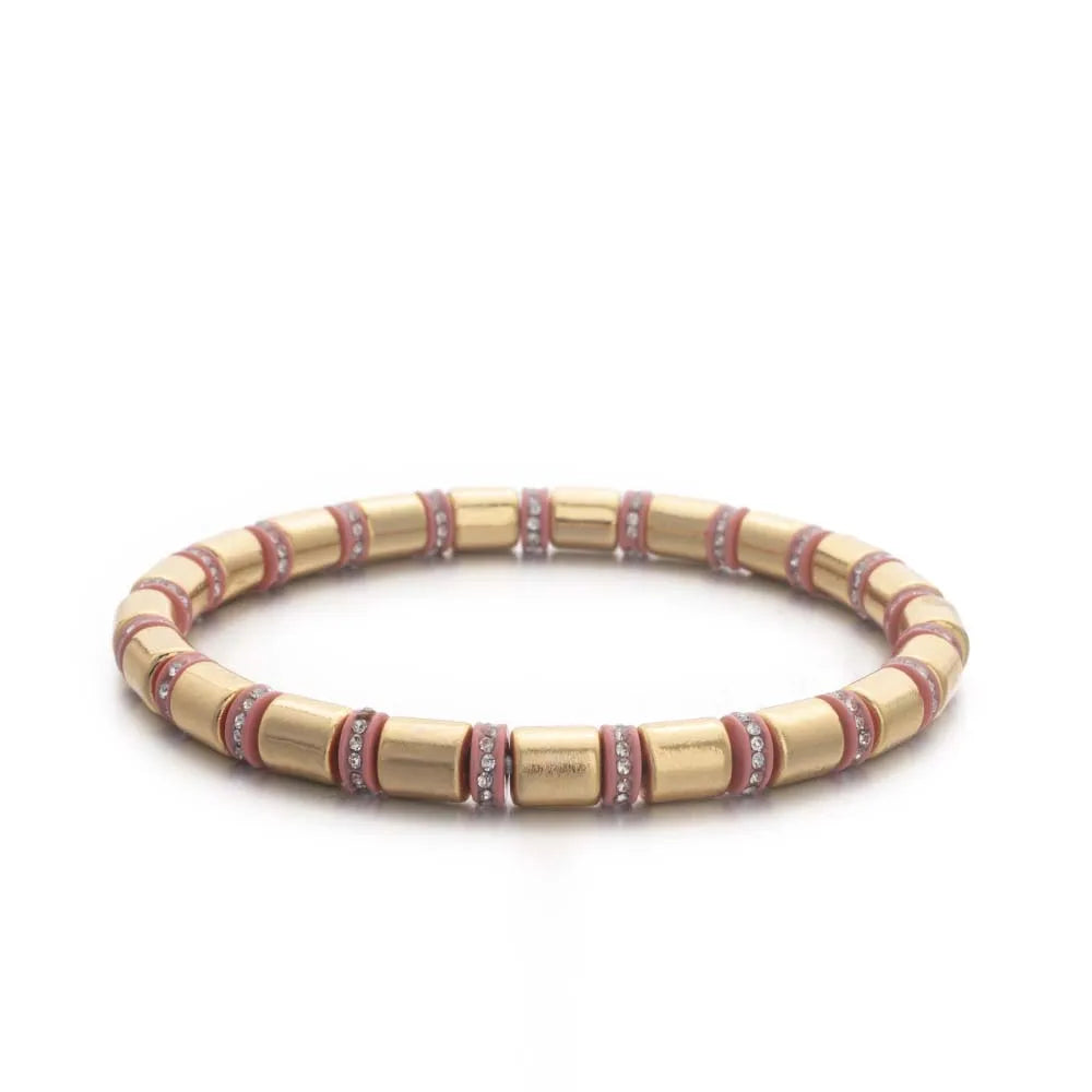 2023 New Design Paved Diamond Enamel Bracelets Colorful Beads Arrow Shape Elastic Bangle For Women Boho Stretch Jewelry