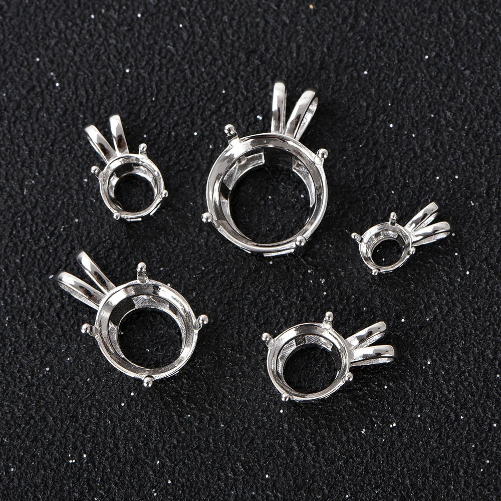 S925 Sterling Silver Rabbit Ear Pendant Setting, Blank Mount for 5-12mm Round Stones, DIY Handmade Jewelry Making Supplies