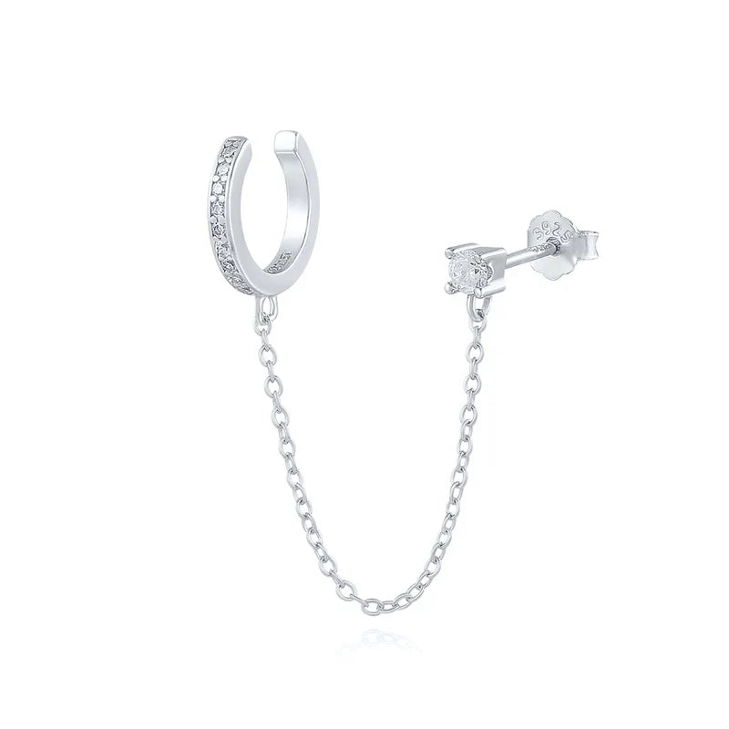 CANNER 1PC 925 Sterling Silver Horse Eye Chain Tassel Zircon Drop Earrings For Women Ins Minimalism Geometric Earrings Gift
