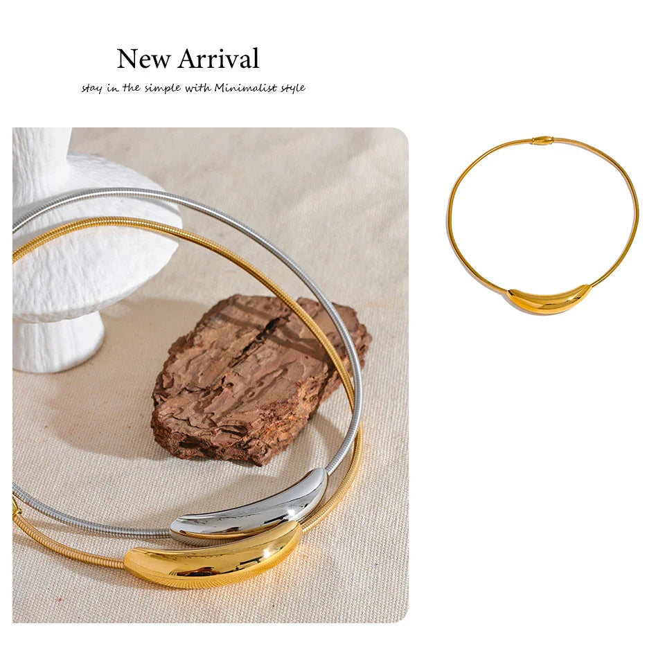 Yhpup Waterproof Stainless Steel Popular Choker Light Necklace Women Statement Metal 18K Gold Plated Trendy Fashion Jewelry
