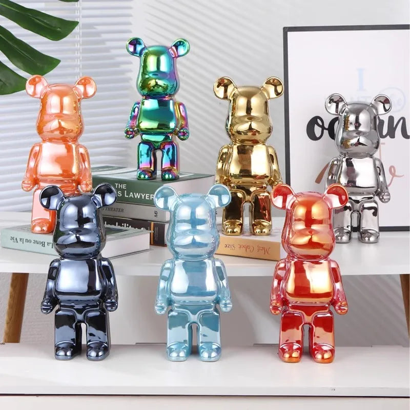 28cm Aesthetic Bear Figure Ceramics Plating Violent Bear Statue Animal Figurine Sculpture Luxury Living Room Decoration Ornament