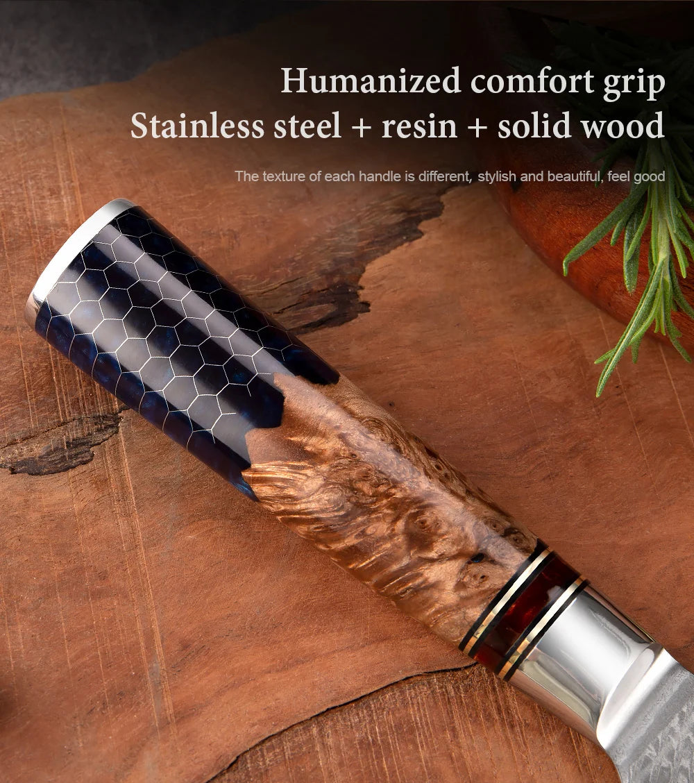 1-9 Piece Kitchen Knives Set Damascus Steel Chef Knife Sharp Cut Vegetables