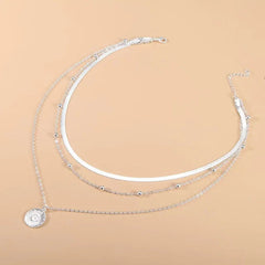 925 Sterling Silver Three-Layer Round Necklace Simple Snake Chain Charm Ball Chain