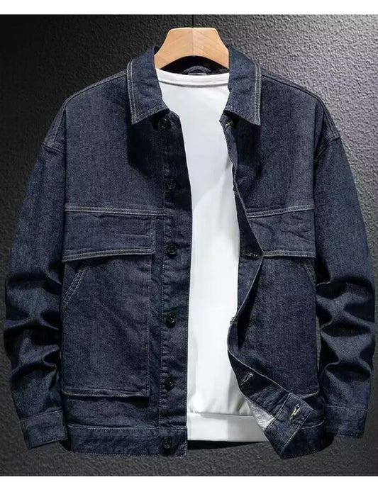 Large Pockets Men Jean Coats Cargo Biker Denim Jacket Motorcycle Spring Autumn