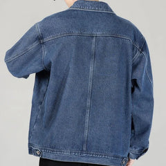 Male Jean Coats Blue Padded Men's Denim Jacket Wide Shoulders With Sheep Padding