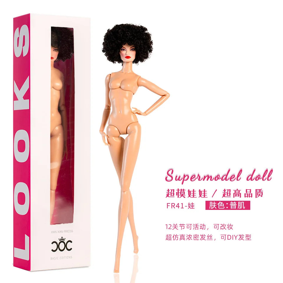 2025 new 1/6 Supermodel doll / 32cm nude doll with white skin wine red brown hair / 12 joint movable body + head / dollhouse toy