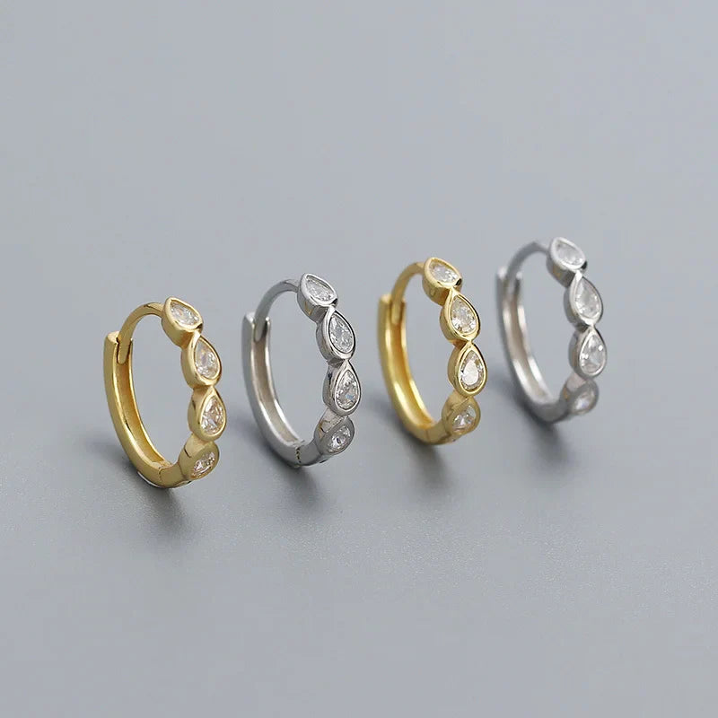 WANTME 925 Sterling Silver Fashion Simple Drop Row Zircon Ear Buckle for Women Elegant European Hoop Earrings Piercing Jewelry
