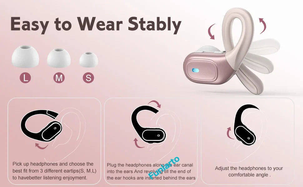 Sport Bluetooth 5.3 Earphones Earhook Headphones IPX7 Waterproof Wireless Earbuds 75 Hrs with LED Power Display Physical buttons