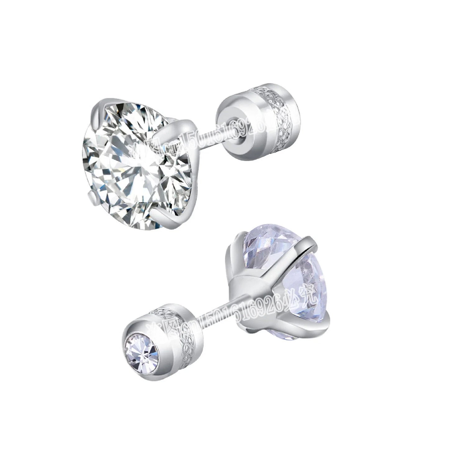 Stainless Steel 5 Style CZ Zircon Silver Color Earrings For Women Men Crystal Screw Titanium Alloy Ear Studs Round Beads Jewelry