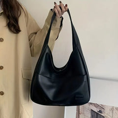 Women Hobo Bag Simple PU Leather Solid Shoulder Bag Fashion