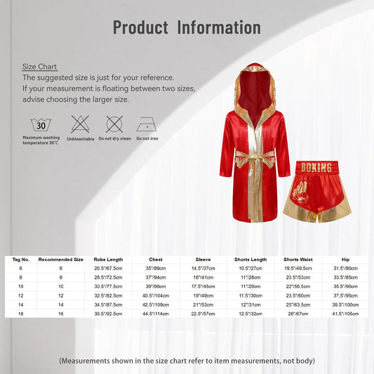 Muay Thai Outfit for Boys Girls Children Clothes Sets Boxing Outfit Satin Fighting Training Cosutmes Kids Boxer Robes suits