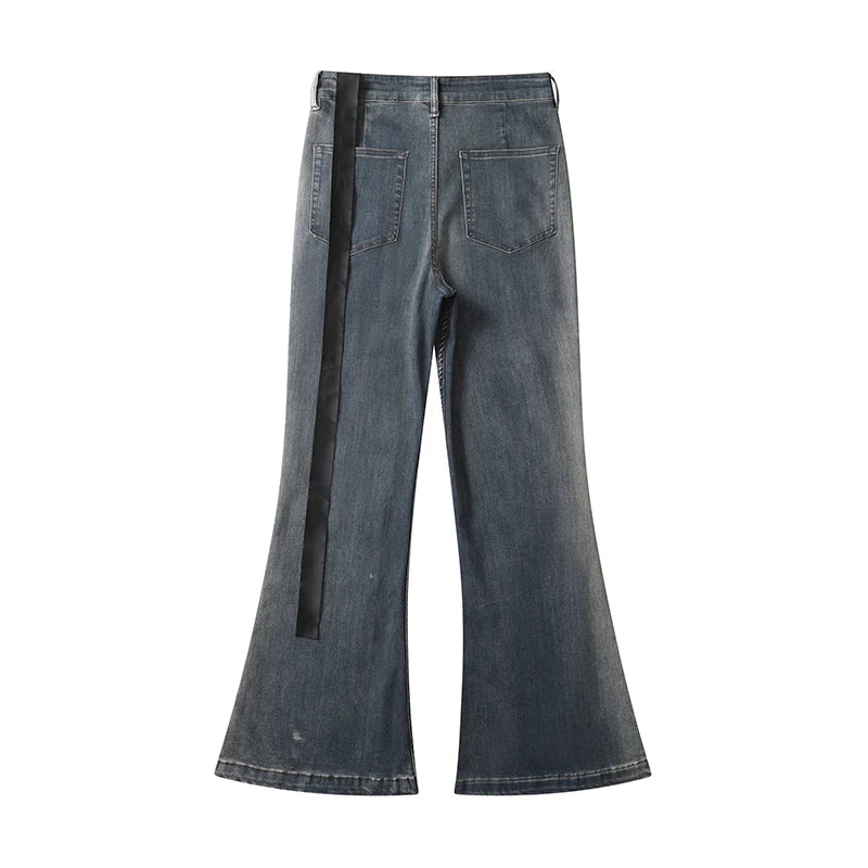 RO Style Gradient Washed Sashes Flare Jeans Unisex Streetwear Baggy Y2K