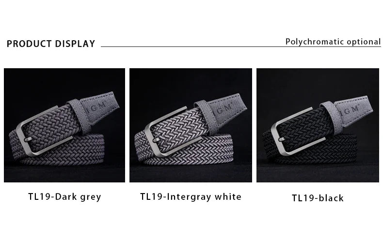 Men's woven canvas belt non-porous elastic elastic belt young men's casual  pants with tide needle buckle
