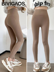 Autumn Sharkskin Leggings Women High Waist Tight Pressure Shaping