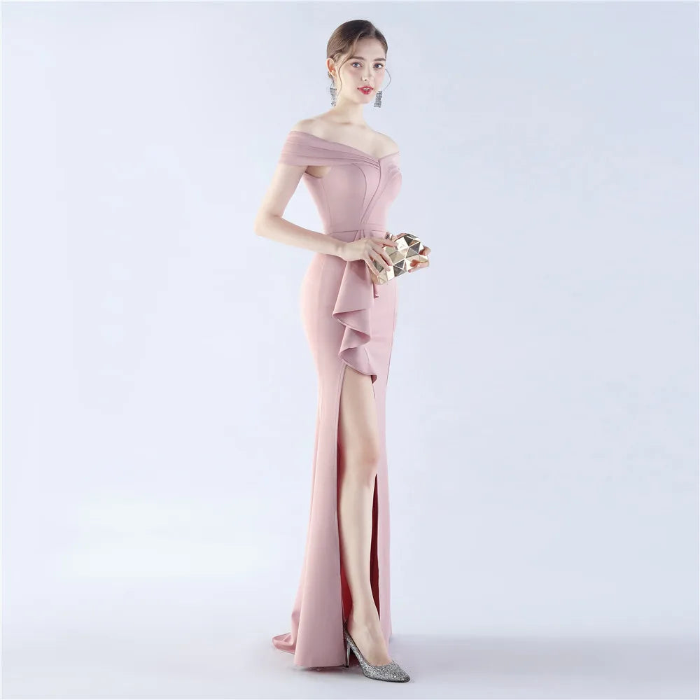 Homecoming Dresses: Women's Off Shoulder Evening Dress Long Soft Satin Formal