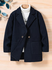 Girls Autumn and winter long-sleeved suit collar tweeds overcoat