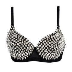 Silver Rivets Punk Rave Bralette Lingerie Gothic Bra Top Push Up Brassiere