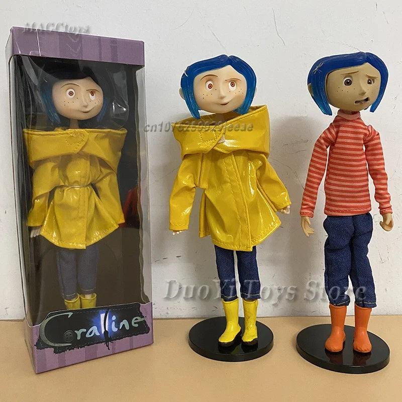 NECA Anime Coraline Doll Articulated Anime Figure Raincoat Sweater In Striped Shirt Toy LA Girl Decoration Model Bithday Gifts