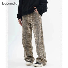 Vintage Leopard Print Jeans Women Casual Hip Pop Wide Leg Trousers