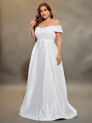 Mgiacy plus size Line neck irregular cross satin wedding gown full skirt Evening