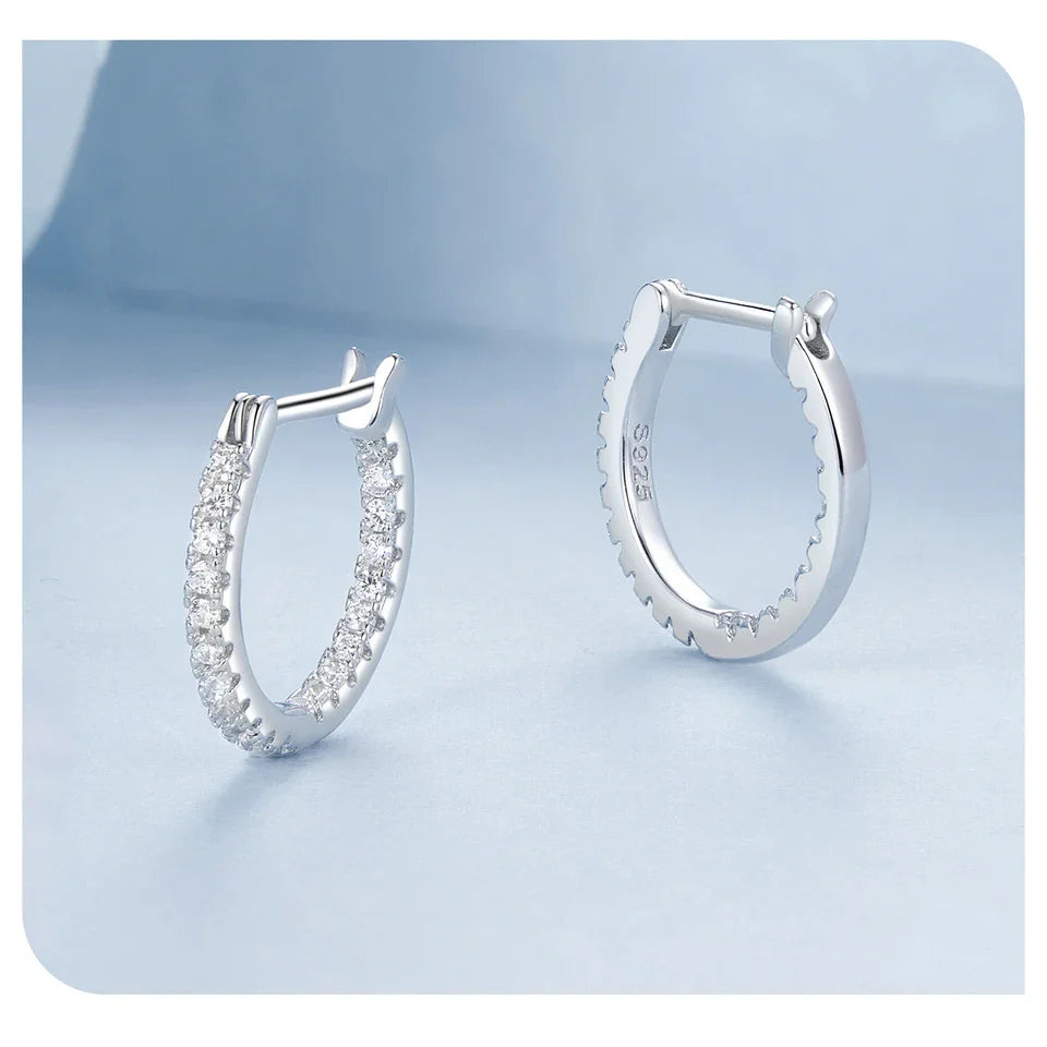BAMOER 925 Sterling Silver Cubic Zirconia Hoop Earrings, White Gold Plated Lightweight Hypoallergenic Hoop Earrings for Women