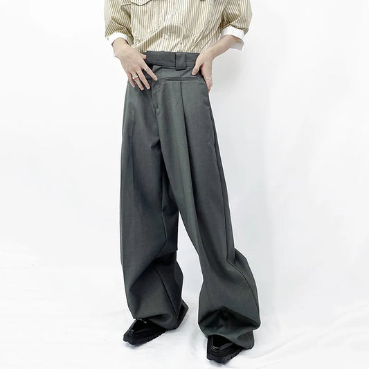 Male Suit Pants American Casual Straight Loose Slimming Slightly Wider Full Length