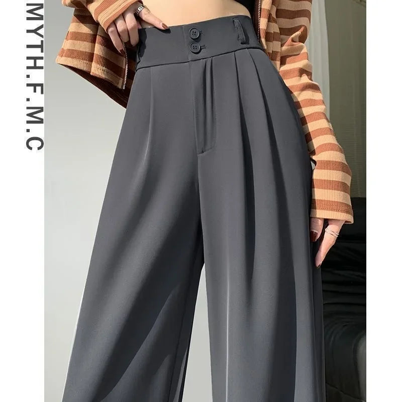 Women’s Wide Leg Pants Women Korean Style High Waist Black Trouser Office Ladies